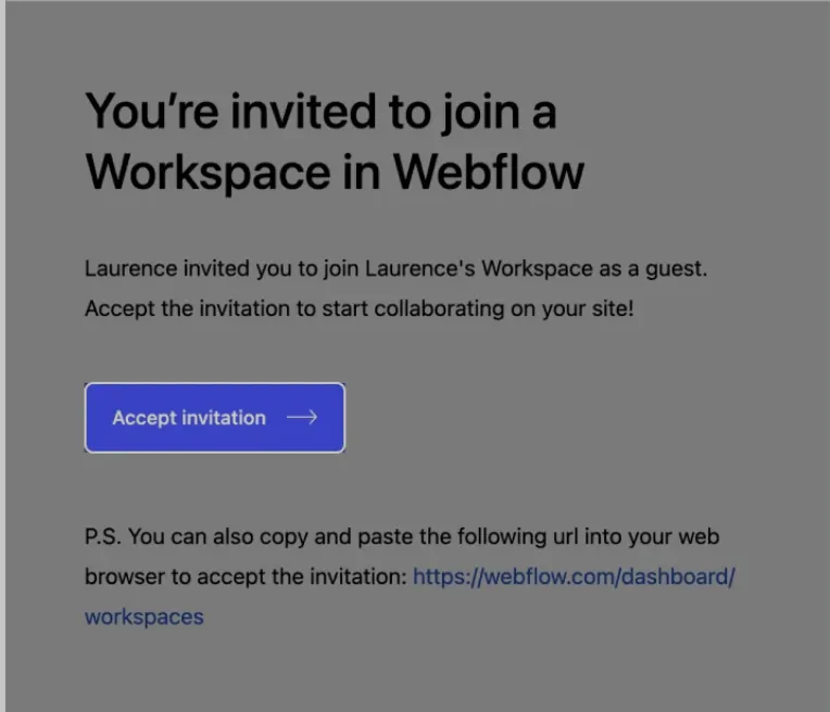 Webflowからの招待メール（Accept invitationボタン）