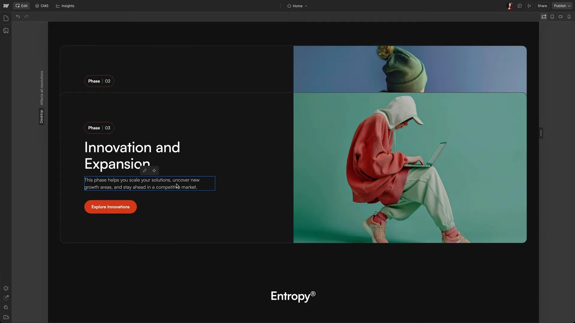 Webflow公式: テキストの直接編集